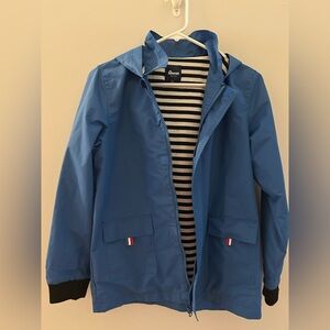 Hiheart Unisex Blue Raincoat / Windbreaker / Jacket Striped Lining, Size 10-12